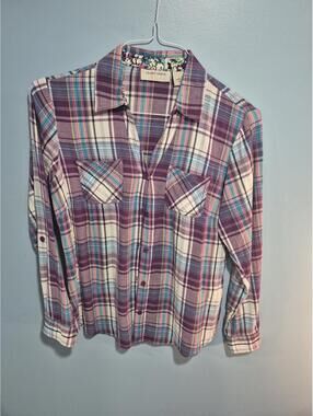 Lemon Grass Women's Medium Plaid Cotton Button-Up Shirt